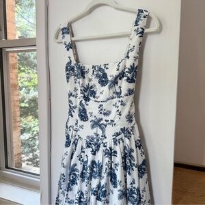 NWT Caroline Constas Linen Midi Dress Birds of Paradise Floral White Medium